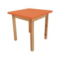 Mesa Infantil 65x65cm Laranja Linha Colorê Base em Madeira Maciça Pinus