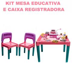 Mesa Infantil Colorida Educativa C/ 2 Cadeiras Tritec Menina