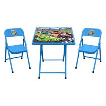 Mesa Infantil Com 2 Cadeiras Dobráveis Em Aço - Azul Carros - AçoMix