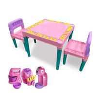 Mesa infantil com 2 cadeiras educativa com Kit Casinha