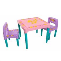 Mesa Infantil Com 2 Cadeiras Educativa Mesinha Didatica Tritec Letras e Numerais