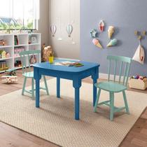 Mesa Infantil com 2 cadeiras Mariah Madeira Maciça e Laca Casatema Azul Zimbro/Menta