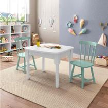 Mesa Infantil com 2 cadeiras Mariah Madeira Maciça e Laca Casatema Branco/Menta Mesa Infantil com 2 cadeiras Mariah Madeira Maciça e Laca Casatema Branco/Menta