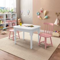 Mesa Infantil com 2 Cadeiras Mariah Madeira Maciça e Laca Casatema MadeiraOriginals Branco/Rosa