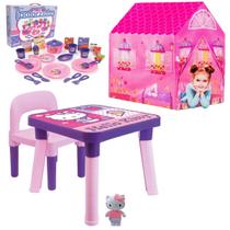 Mesa Infantil Com Cadeira Hello Kitty + Jantarzinho e Cabana