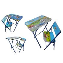 Mesa Infantil Com Cadeira Mesinha Dobravel Educativa Kit Crianças Azul - Makeda