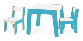 Mesa Infantil Conjunto Com 2 Cadeiras Azul Junges Em Madeira MDF Didática 991