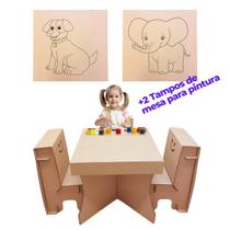 Mesa Infantil de Atividades com 2 cadeiras 3 a 6 anos + 2 tampos para pintura
