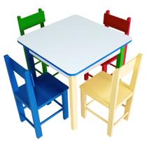 Mesa Infantil de Madeira Colorida Com 4 Cadeira Para Criança