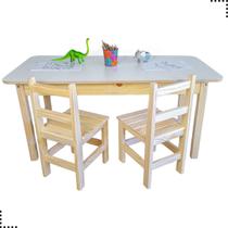 Mesa Infantil De Madeira Retangular 120x60 Com 2 Cadeiras Escolar Mesinha Atividades Criança Brincar Educativa Reforçada Didática Menino Menina