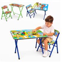 Mesa Infantil Dobravel Com Cadeira Kit Mesinha Em Metal Educativa Didatica Lanche Estudos Crianca Meninos