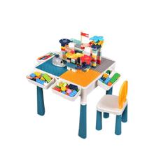 Mesa infantil educativa com cadeira e kit de blocos de montagem para estudo e bancada didatica