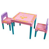 Mesa Infantil Educativa Didática Conjunto Mesa e 2 Cadeiras Recreação Plástico Colorida Atividades Estudo Brincar Escola