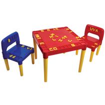 Mesa Infantil Educativa Didática Conjunto Mesa e 2 Cadeiras Recreação Plástico Colorida Atividades Estudo Brincar Escola - MP SHOP