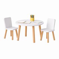 Mesa Infantil Educativa Redonda com 2 Cadeira Montessori MDF Branco Educativa Criança Atividades