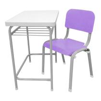 Mesa Infantil Escolar Com Cadeira Reforçadas Lg Flex Lilás T4 - Lg Flex Cadeiras