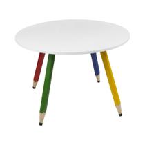 Mesa Infantil Lápis Coloridos Redonda Tampo Branco Pés Temáticos Quarto Menina Menino Mobília Decor Mesa Infantil Lápis Coloridos Redonda Tampo Branco Pés Temáticos Quarto Menina Menino Mobília Decor
