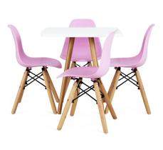 Mesa Infantil quadrada 50cm branca com pés de madeira + 4 cadeiras