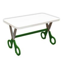 Mesa Infantil Tesoura Verde Tampo Branco Retangular Base Temática para Estudos e Desenhos Mobília Decor Mesa Infantil Tesoura Verde Tampo Branco Retangular Base Temática para Estudos e Desenhos Mobília Decor