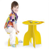 Mesa infantil tiger madeira didatica com cadeira banquinho desmontavel kit amarela animalkids junges