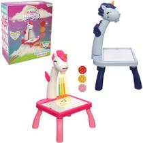 Mesa infantil unicornio projetor de magem para pintura 8 canetinha pilha 30,5x18x17,5cm - ETITOYS