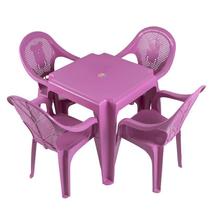 Mesa Infantil Ursinho Com 04 Cadeiras Plásticas Rosa