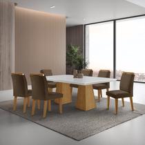 Mesa Inovare 180 Tp MDF Vidro/Canto Reto com 6 Cadeiras Bugatti Marrom/Off White/Imbuia Ripado Mesa Inovare 180 Tp MDF Vidro/Canto Reto com 6 Cadeiras Bugatti Marrom/Off White/Imbuia Ripado