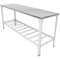 Mesa Inox De Manipulação Tampo Liso 1,90x0,55 Com Prateleira Innal