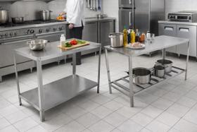 Mesa Inox Industrial 304 Dupla e Paneleira 90cm Cozinha Profissional Restaurante Padaria Açougue Mesa Inox Industrial 304 Dupla e Paneleira 90cm Cozinha Profissional Restaurante Padaria Açougue