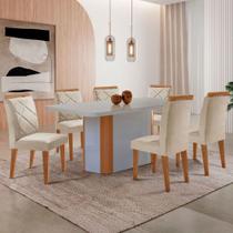 Mesa Isadora 180cm Mdf Vidro E 6 Cadeiras Melissa Veludo Creme /off /naturale /serig Off Com Vidro - MODERNA Mesa Isadora 180cm Mdf Vidro E 6 Cadeiras Melissa Veludo Creme /off /naturale /serig Off Com Vidro - MODERNA