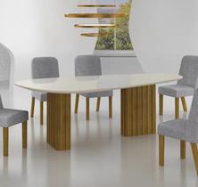 Mesa Isís Tampo Orgânico Off C/Vidro 6 Cadeiras Isís Leifer Mesa Isís Tampo Orgânico Off C/Vidro 6 Cadeiras Isís Leifer