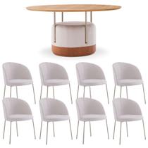 Mesa Jantar 1,6m Redonda MDF Base Estofada com 8 Cadeiras