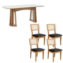 Mesa Jantar 180cm c/ 4 Cadeiras Estofadas para Sala 100% MDF