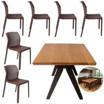 Mesa Jantar 2,00x1,00m Tampo Madeira 6 Cadeiras Cozinha Laryssa Polipropileno