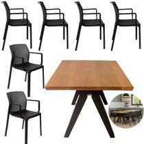 Mesa Jantar 2,00x1,00m Tampo Madeira 6 Cadeiras Cozinha Sardenha Polipropileno