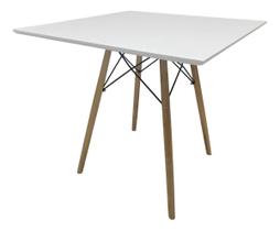 Mesa Jantar 80cm Quadrada Branca Base Eiffel Charles Eames Escrivaninha Sala Estar Cozinha Tampo Mdf Pé Eucalipto