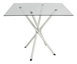 Mesa Jantar 80cm Quadrada Vidro Temperado Base Italy Metálica Escrivaninha Sala Estar Cozinha