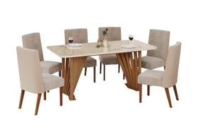 Mesa Jantar Adriana 180 6 Cadeiras Anne Bege - Henn Mesa Jantar Adriana 180 6 Cadeiras Anne Bege - Henn