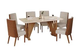 Mesa Jantar Adriana 180 6 Cadeiras Caramelo Linho - Henn