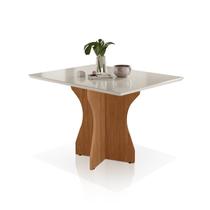 Mesa Jantar Ágata Retangular Luxo Tampo Off C/ Vidro Pé MDF