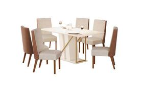 Mesa Jantar Andy 160 6 Cadeiras Anne Caramelo Linho - Henn