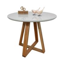 Mesa Jantar Base X Tampo Redondo Laca Com Vidro 80cm Off White Mesa Jantar Base X Tampo Redondo Laca Com Vidro 80cm Off White