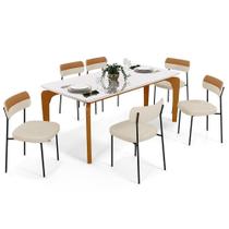 Mesa Jantar Capri 160cm Off White 6 Cadeiras Bege Caramelo Mesa Jantar Capri 160cm Off White 6 Cadeiras Bege Caramelo