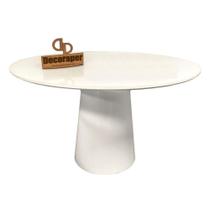 Mesa Jantar Cone Laqueado Tampo Redondo Laca Com Vidro 120cm Branco Mesa Jantar Cone Laqueado Tampo Redondo Laca Com Vidro 120cm Branco