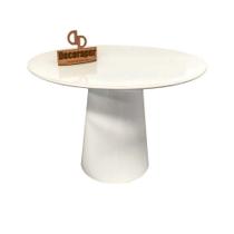 Mesa Jantar Cone Laqueado Tampo Redondo Laca Com Vidro 90cm Branco Mesa Jantar Cone Laqueado Tampo Redondo Laca Com Vidro 90cm Branco
