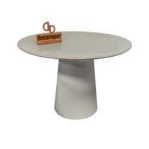 Mesa Jantar Cone Laqueado Tampo Redondo Laca Com Vidro 90cm Off White Mesa Jantar Cone Laqueado Tampo Redondo Laca Com Vidro 90cm Off White