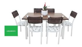 Mesa Jantar Conjunto 06 Cadeiras Aço Tampo Mdf Cadeira Junco