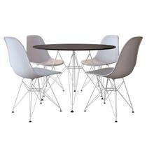 Mesa Jantar Eames De Ferro Branca Tampo Redondo 90cm Preto 4 Cadeiras Brancas