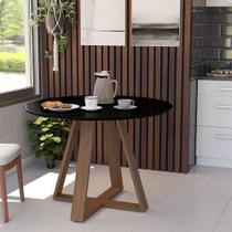 Mesa Jantar Eames Eiffel Redonda 110cm Lívia Base Madeira Maciça - Preta