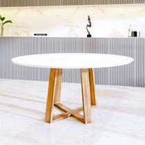Mesa Jantar Eames Eiffel Redonda 110cm Premium Lívia Base Madeira Maciça - Branca